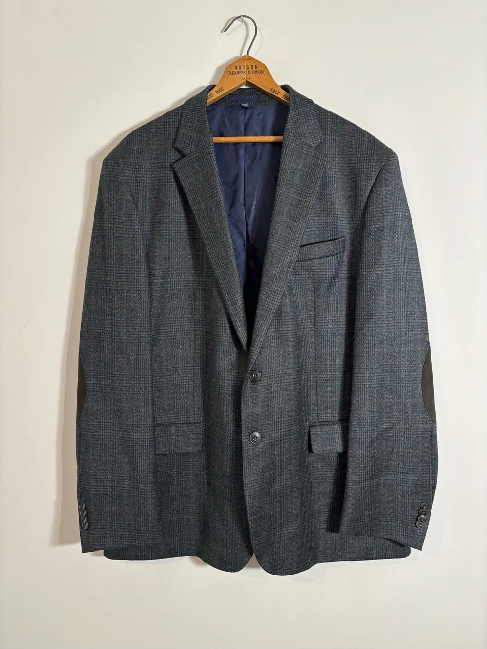 Jos. A Bank Brr Comfort Windowpane Blazer 46L Wool Elbow Patches